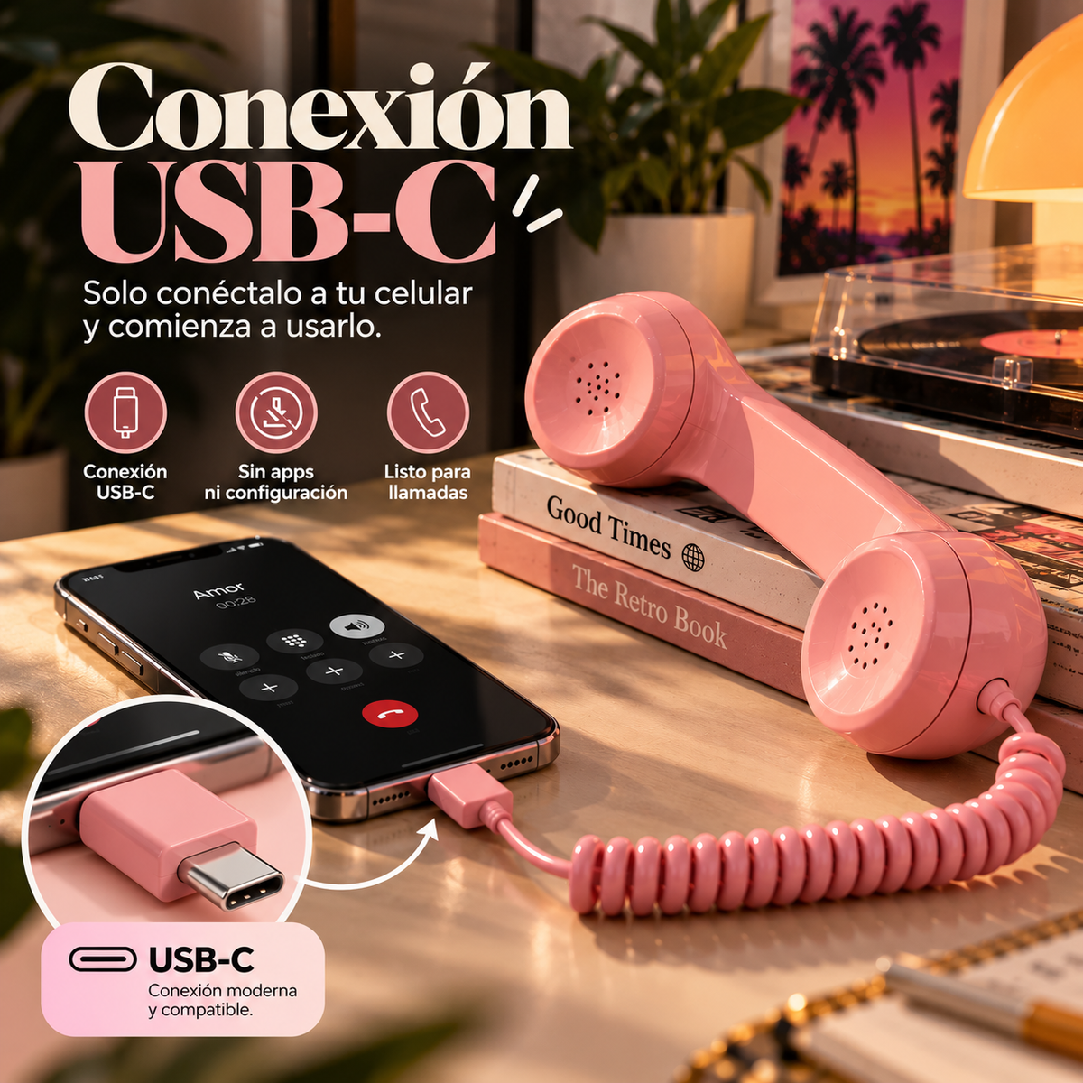 Teléfono Vintage para Celular USB-C